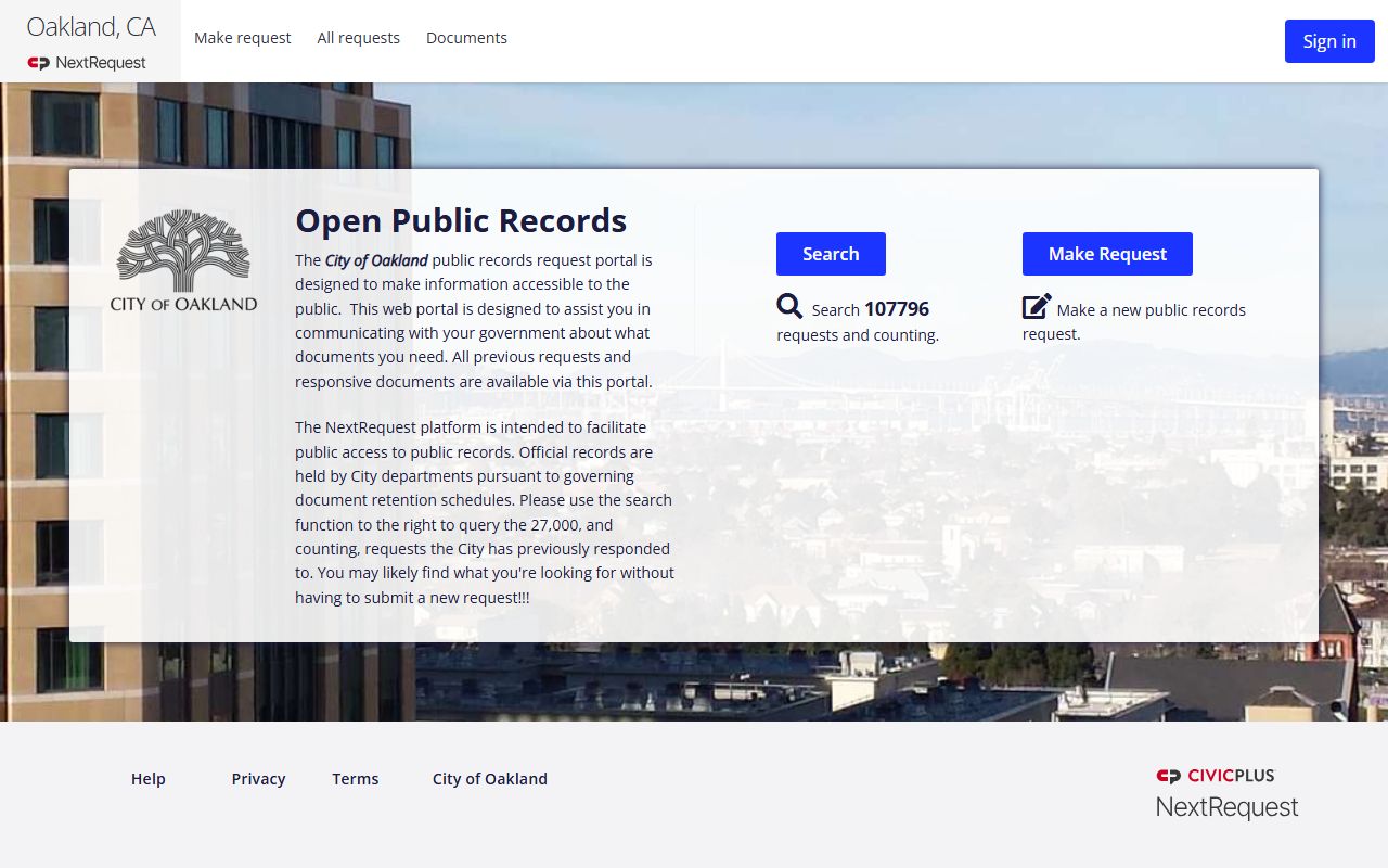 Oakland public records portal for requesting recent arrest data