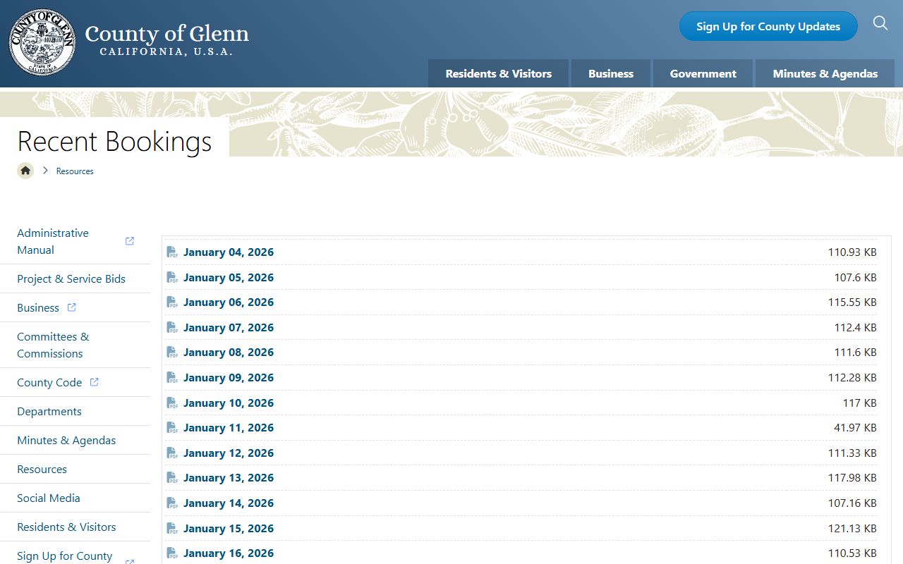 Glenn County recent arrest bookings page
