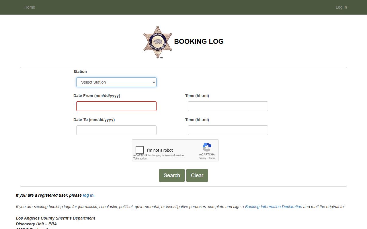 Los Angeles County LASD inmate information center for recent arrest searches