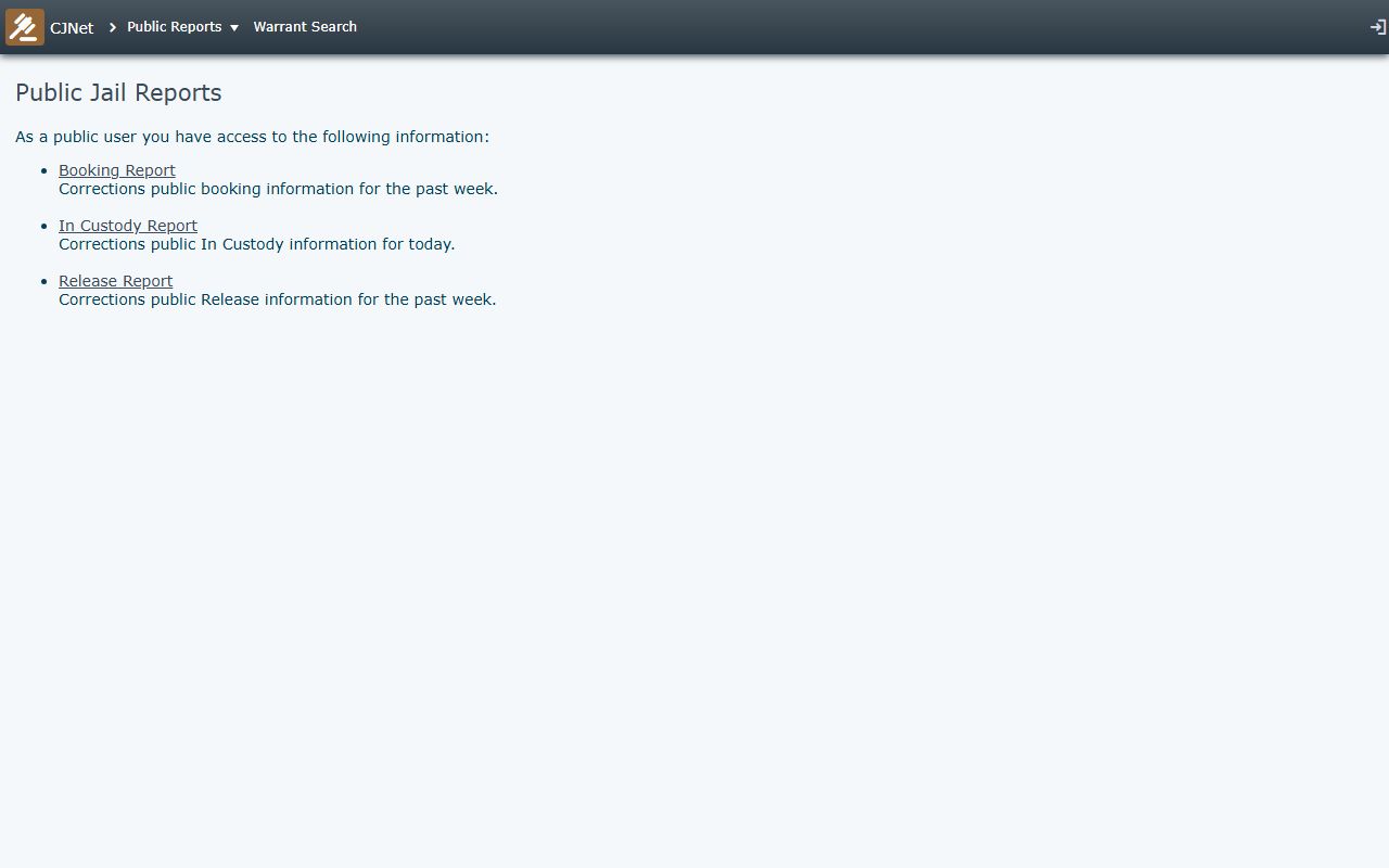 Napa County CJNet jail reports portal for recent arrest records