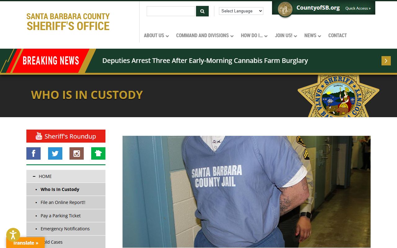 Santa Barbara County Sheriff Who Is In Custody search for recent arrest records