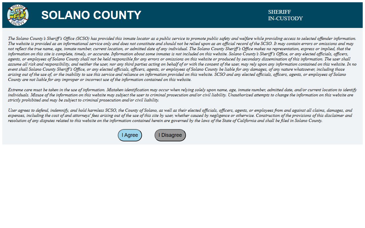 Solano County Sheriff inmate search portal for recent arrest records