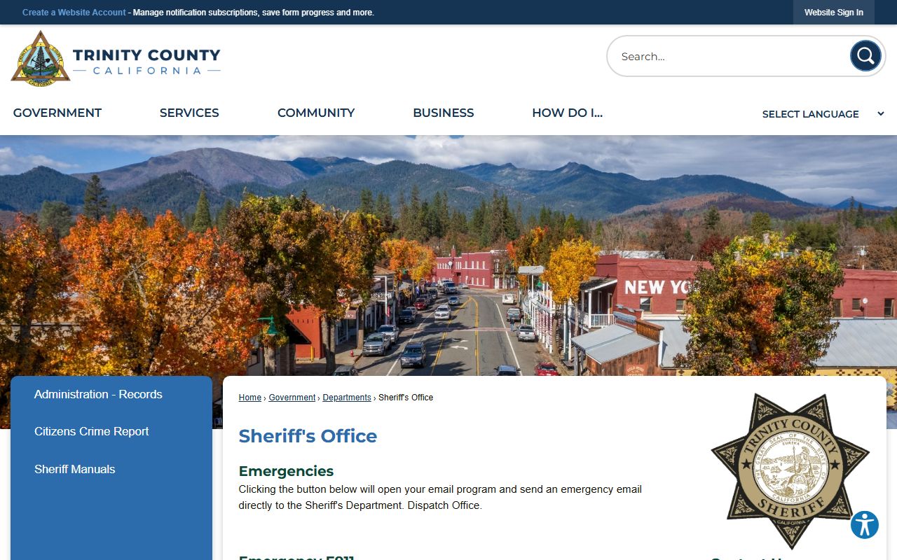 Trinity County Sheriff's Office website for arrest records
